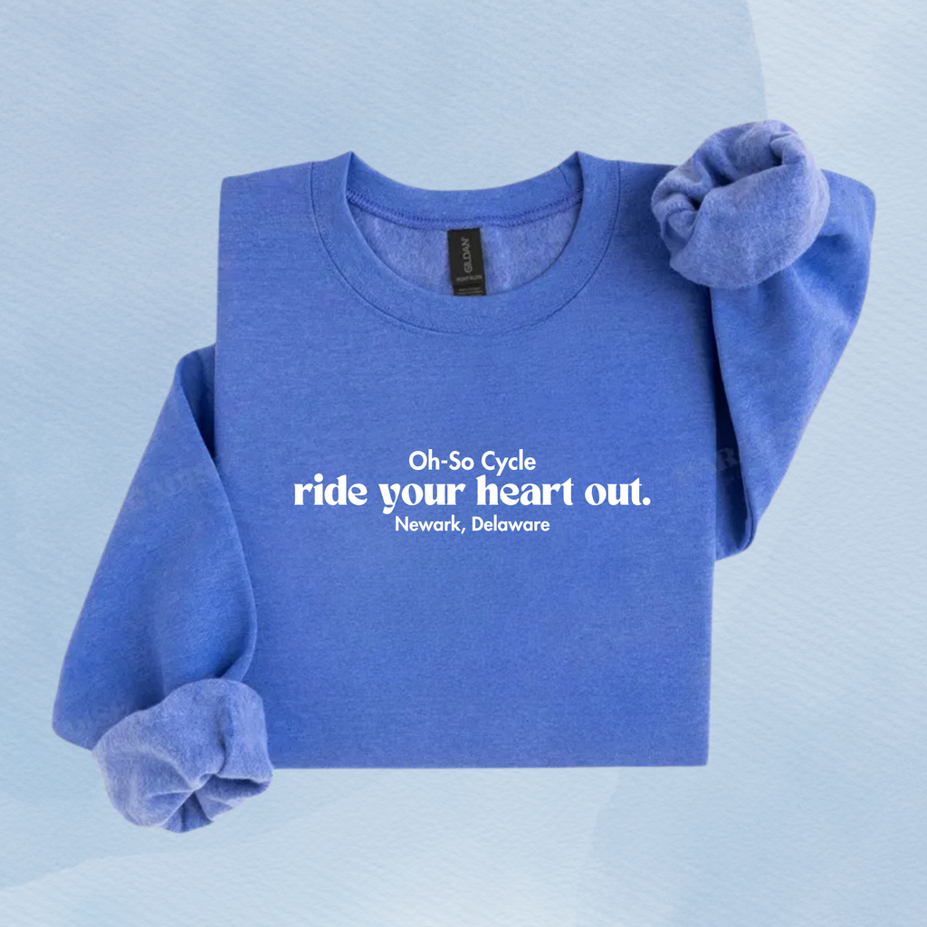 HEATHER DEEP ROYAL — Oh So Cycle Branded Crewneck Sweatshirt