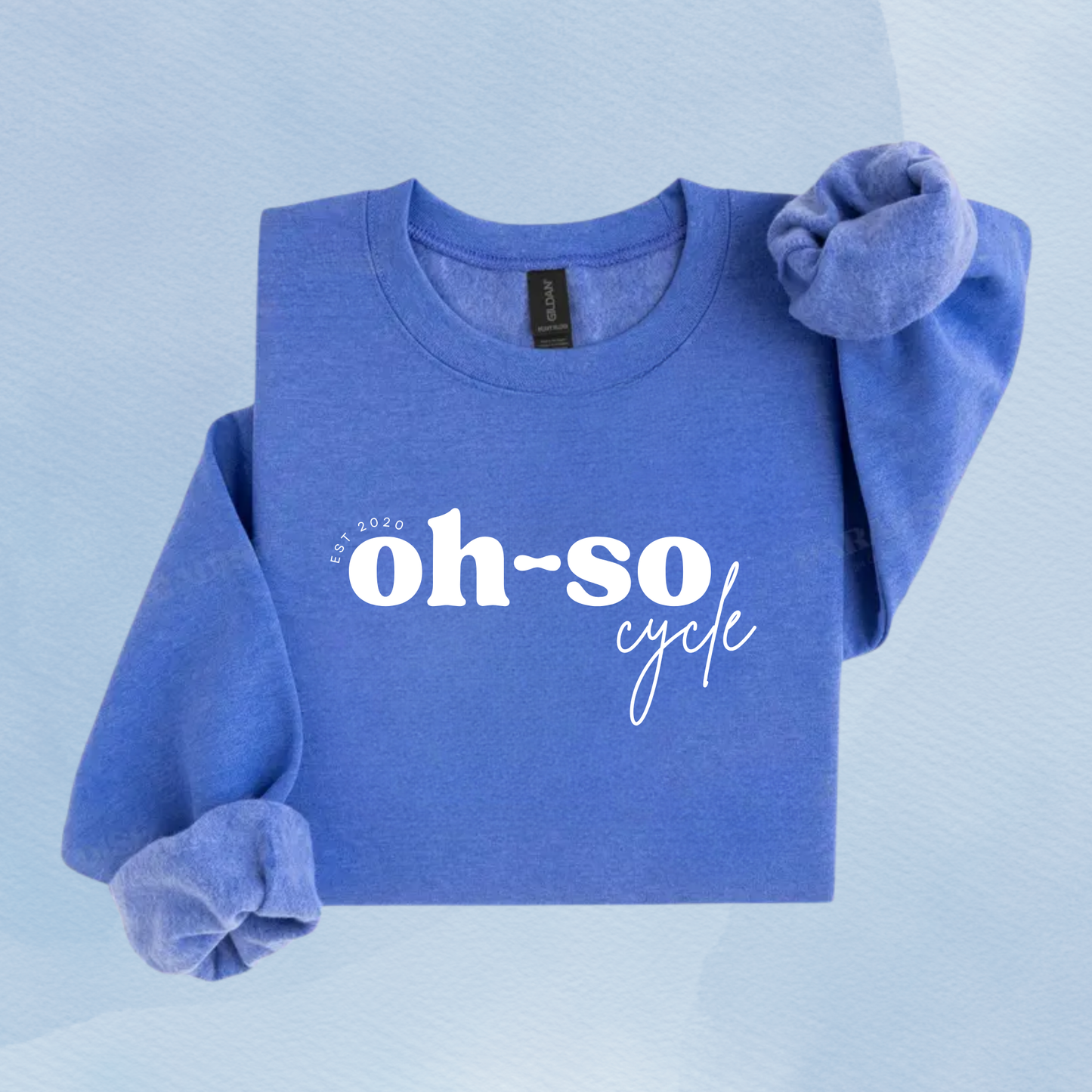 HEATHER DEEP ROYAL — Oh So Cycle Branded Crewneck Sweatshirt