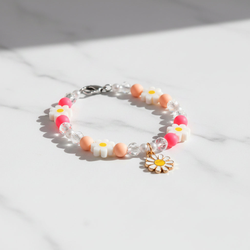 Sorbet Groove Tumbler Handle Charm: Pink and Orange Beaded Handle Charm with Daisy Accents