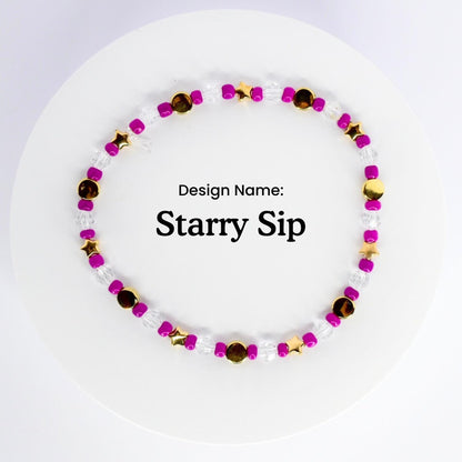 Wrist or tumbler (Stanley) bracelet of magenta white and star beads