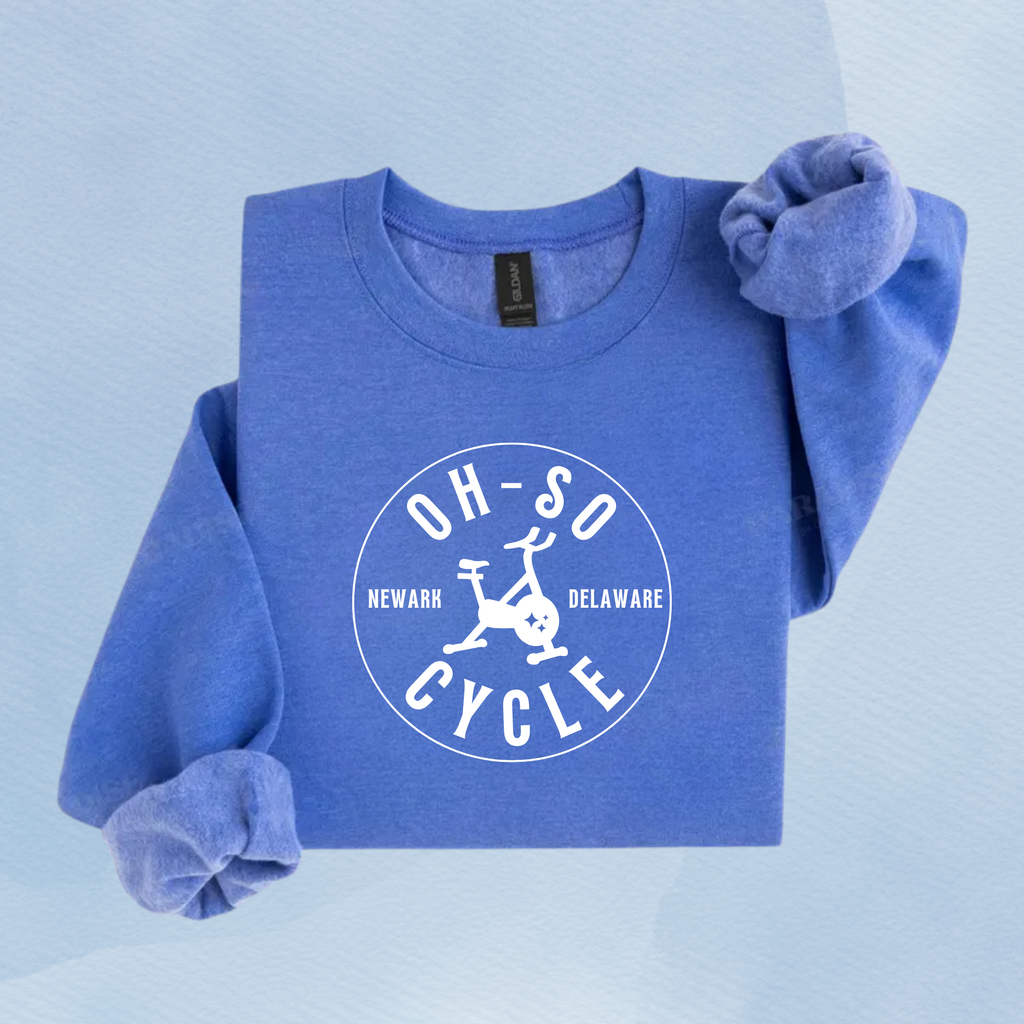 HEATHER DEEP ROYAL — Oh So Cycle Branded Crewneck Sweatshirt