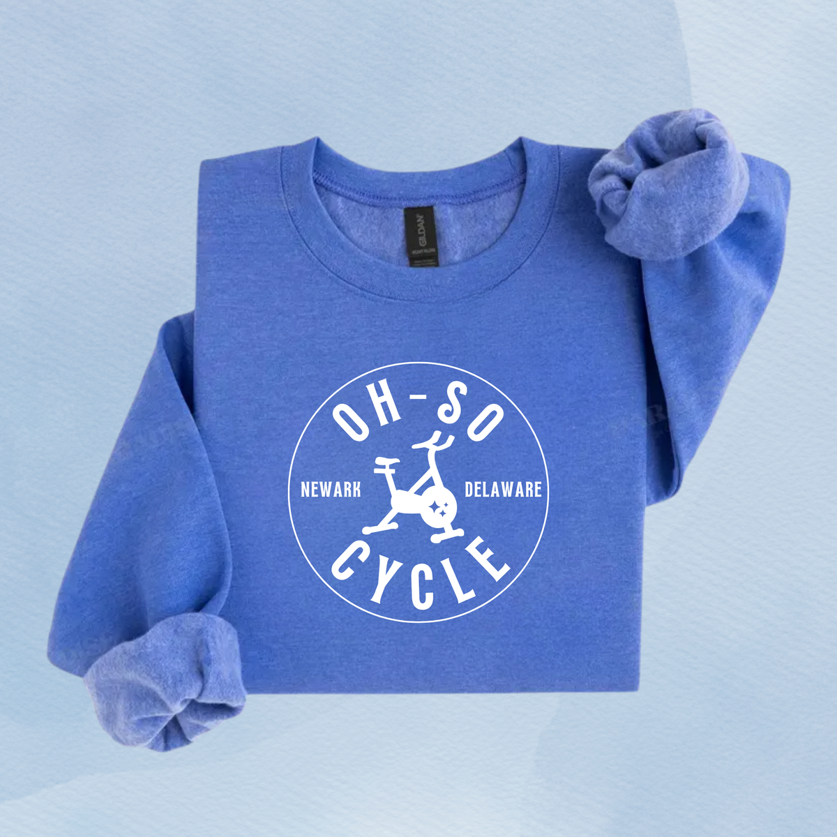 HEATHER DEEP ROYAL — Oh So Cycle Branded Crewneck Sweatshirt