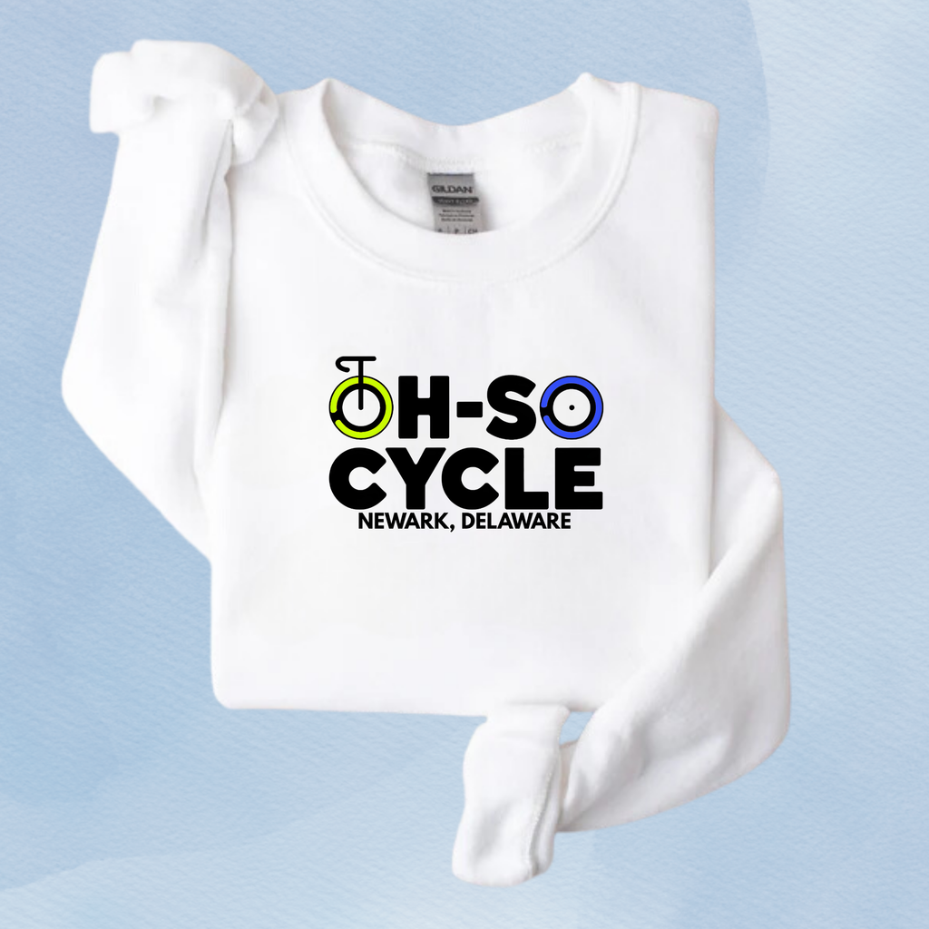 WHITE — Oh So Cycle Branded Crewneck Sweatshirt