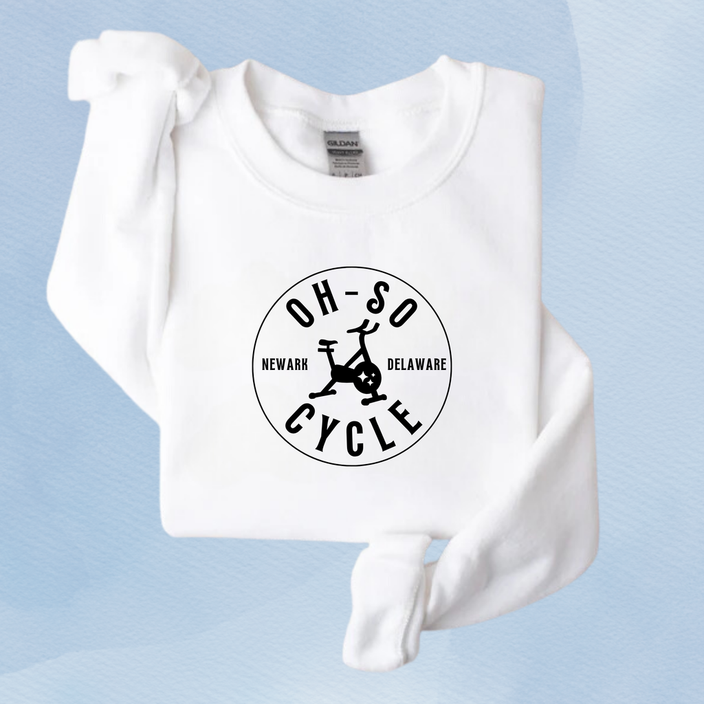 WHITE — Oh So Cycle Branded Crewneck Sweatshirt