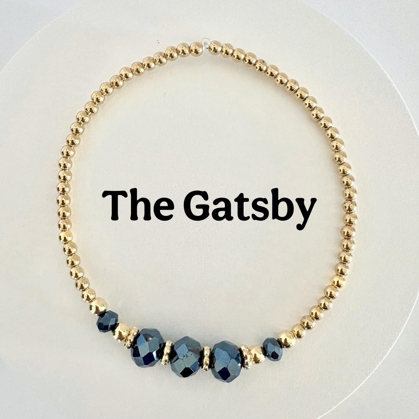 Gold beads and black crystal bracelet for Stanley cups and tumblers