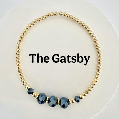 Gold beads and black crystal bracelet for Stanley cups and tumblers