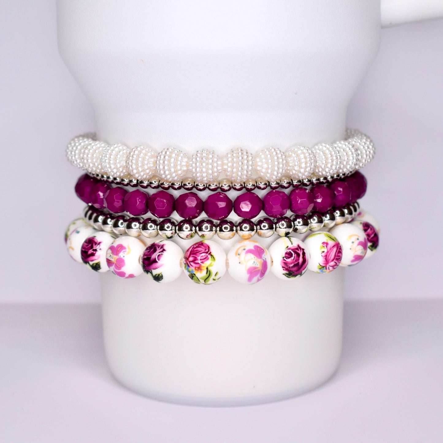 Vintage Rose bracelet stack for wrist or Stanley or tumbler.