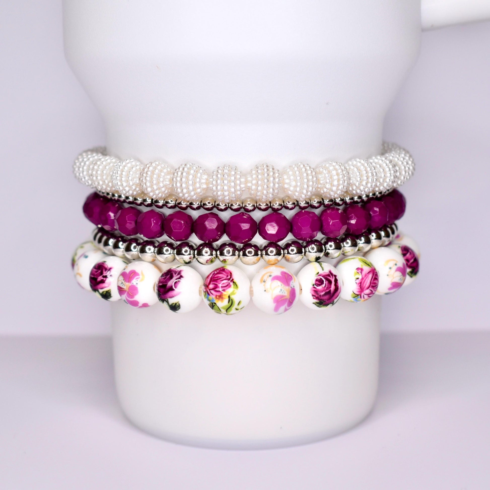 Vintage Rose bracelet stack for wrist or Stanley or tumbler.
