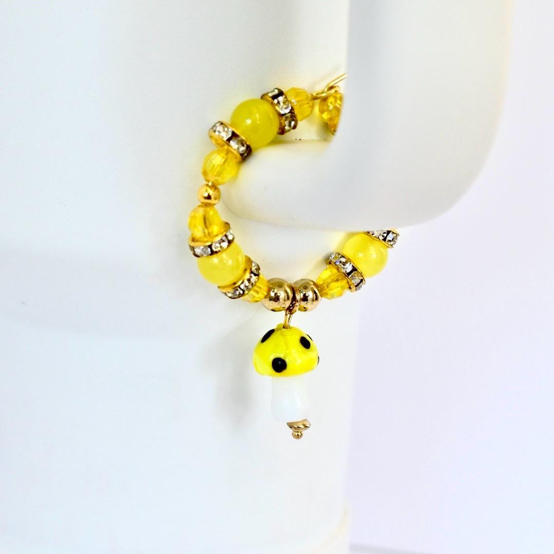 Yellow mushroom charm tumbler handle bracelet