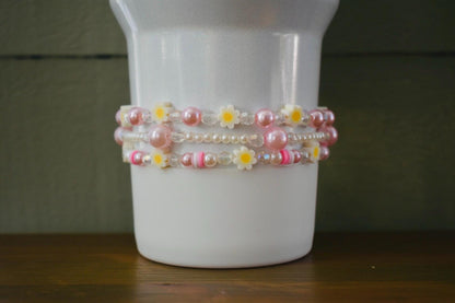 Pink Daisy Beaded Bracelet Collection