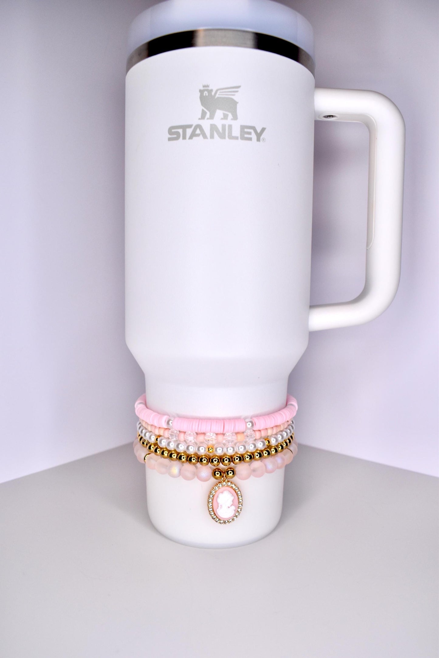 Pink Cameo Charm Bracelet Stack, Set of 5