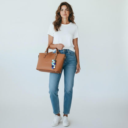 Blue Ombré Beaded Purse Charm: Sparkly Bag Keychain