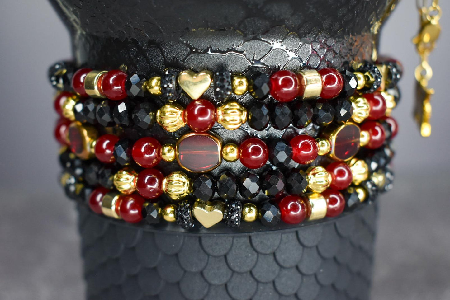 Luxe Garnet and Gold Bracelet Stack - 5 Piece Set