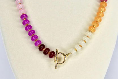 Colorful Glass Beaded Necklace with Gold Clasp