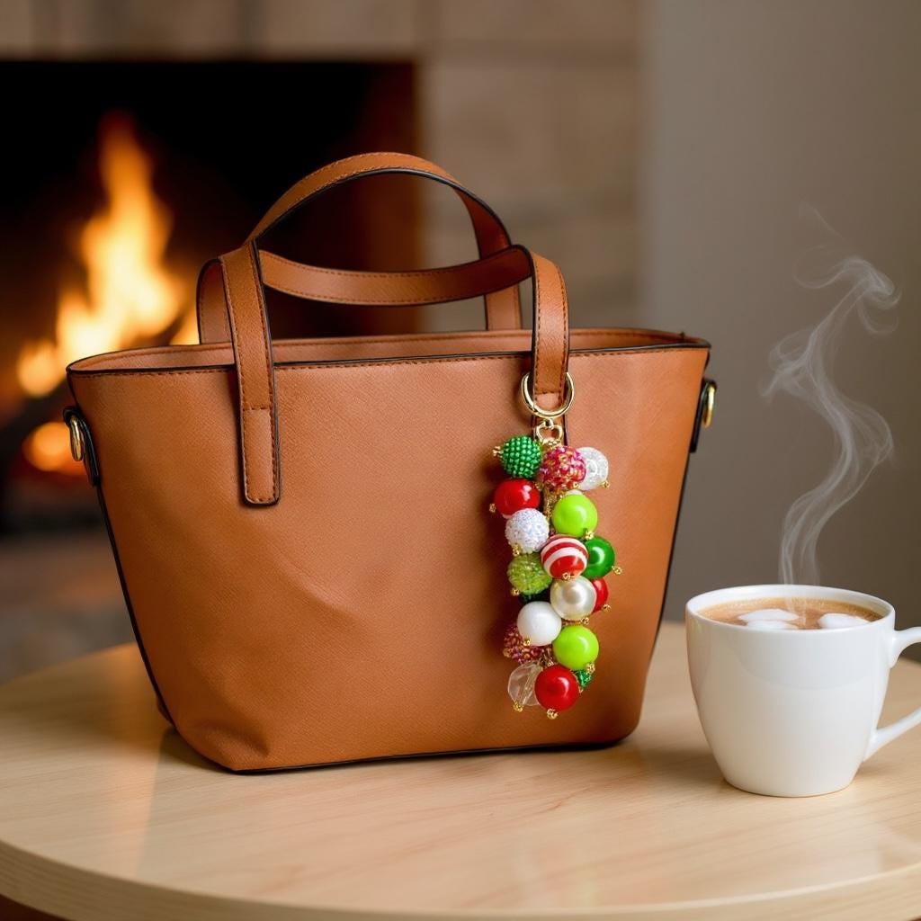 Festive Christmas Bag Charm - Holiday Bag Keychain