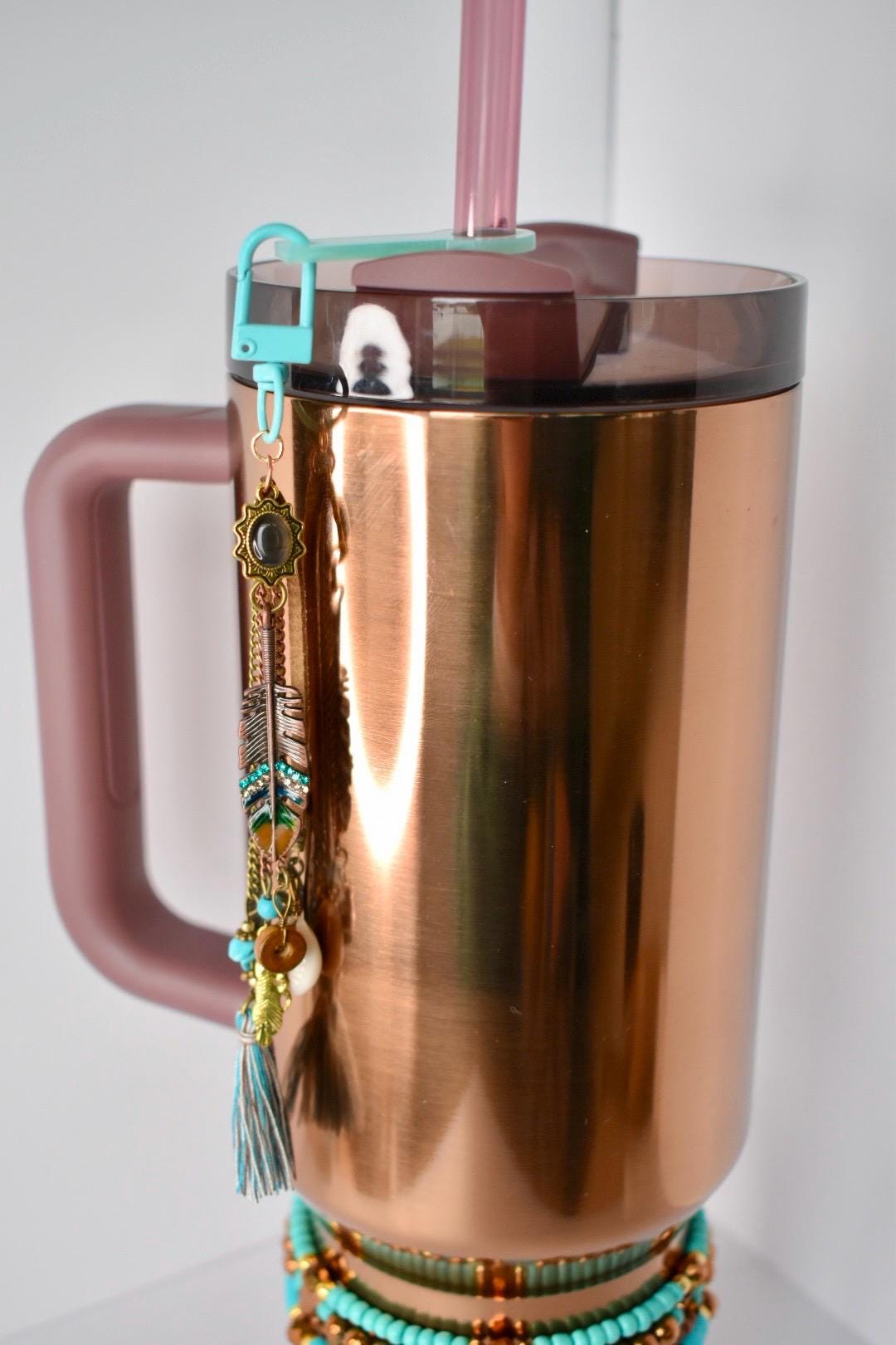 Boho Tumbler Straw Charm: Turquoise, Copper & Rose Gold