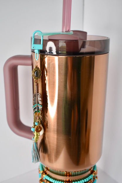 Boho Tumbler Straw Charm: Turquoise, Copper & Rose Gold