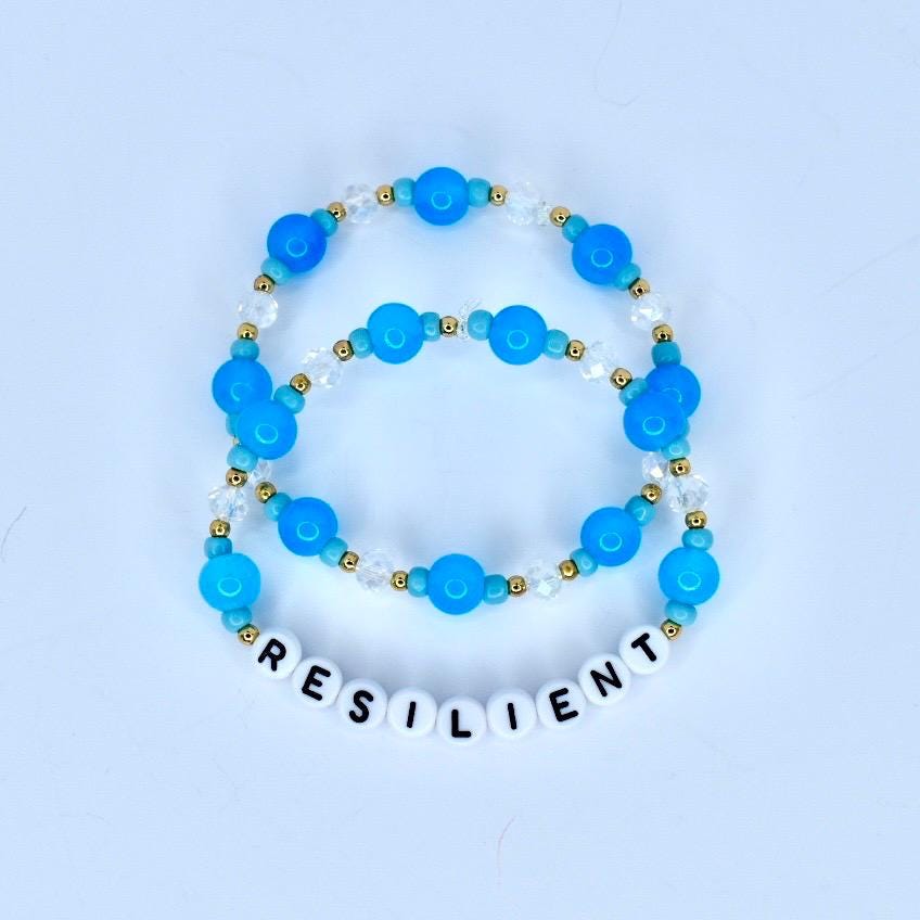 Personalized Blue Beaded Bracelets - 2 Piece Set
