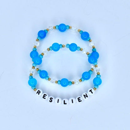 Personalized Blue Beaded Bracelets - 2 Piece Set