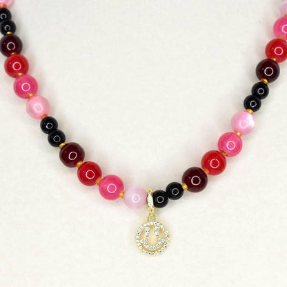 Red & Pink Glass Beaded Necklace: Handmade Jewelry Gift - Choose Charm