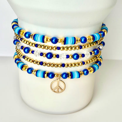 Blue and Gold Bracelet Stack - 5 Piece Set