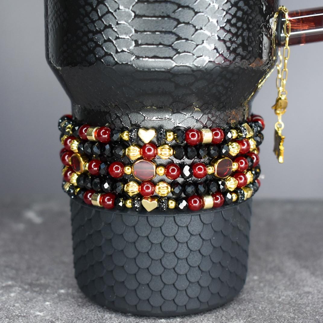 Luxe Garnet and Gold Bracelet Stack - 5 Piece Set