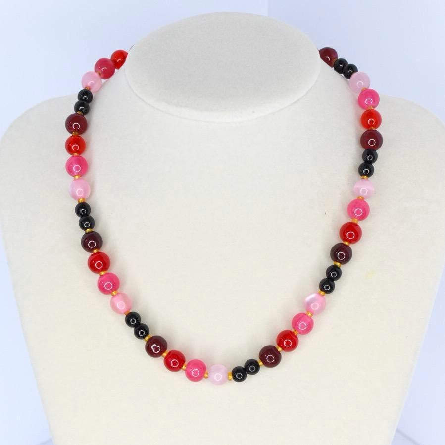 Red & Pink Glass Beaded Necklace: Handmade Jewelry Gift - Choose Charm