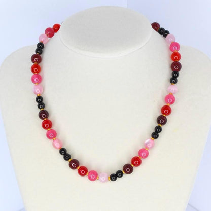Red & Pink Glass Beaded Necklace: Handmade Jewelry Gift - Choose Charm
