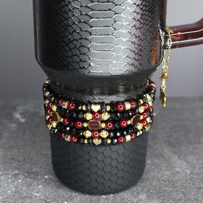 Luxe Garnet and Gold Bracelet Stack - 5 Piece Set