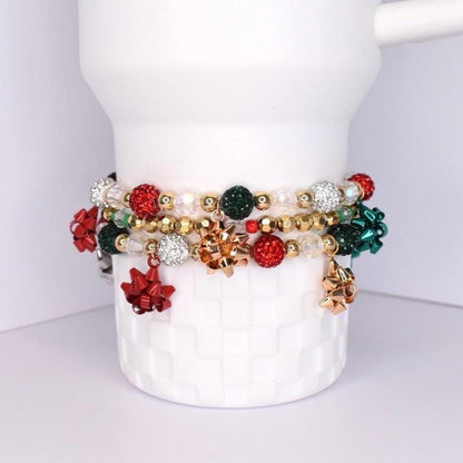 Christmas Bracelets: Red & Green Sparkle, Mini Bow Charm Bracelets