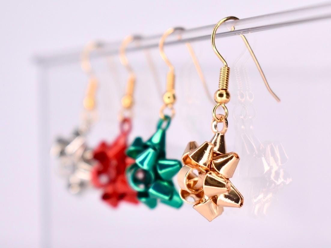 Gift Bow Dangle Earrings: Festive Holiday Jewelry
