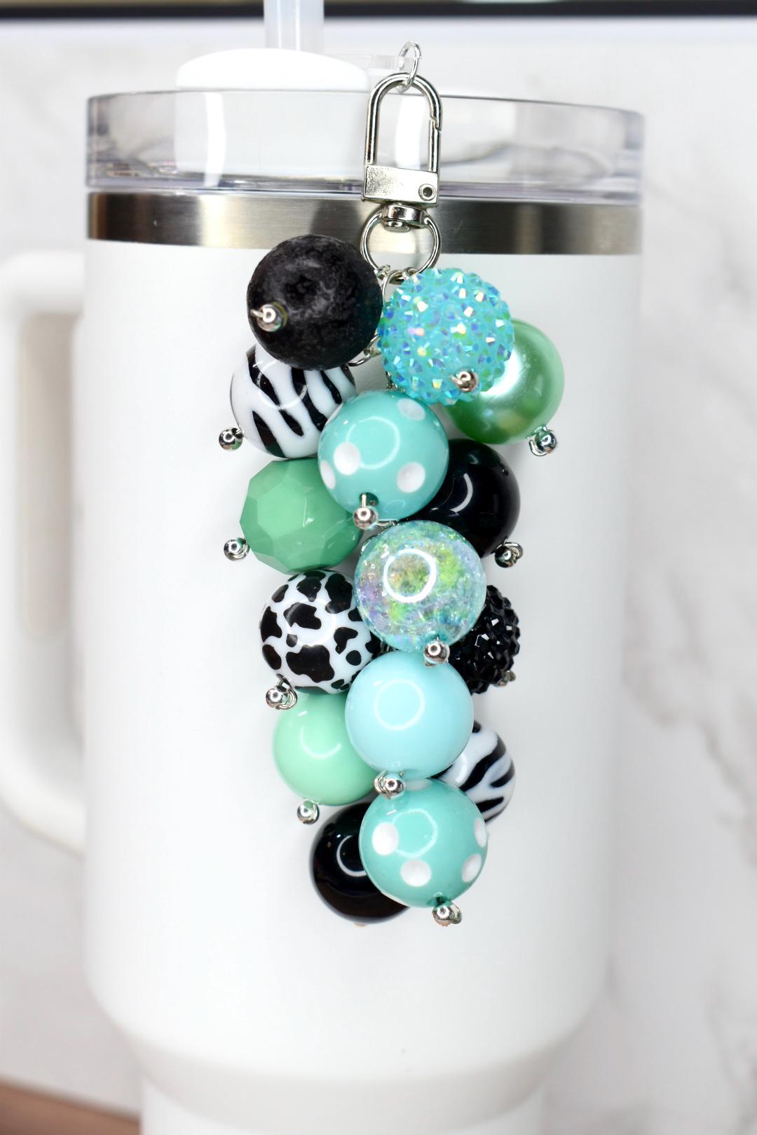 Mint and Black Beaded Tumbler Straw Charm