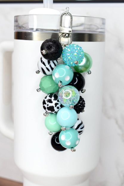 Mint and Black Beaded Tumbler Straw Charm