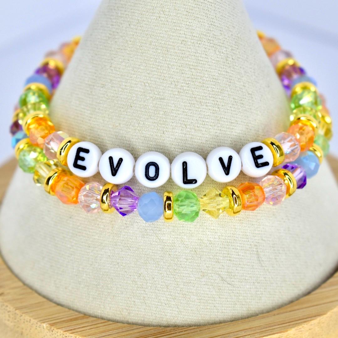 Colorful Beaded Bracelet Set: Pastel Crystal and Gold Accents