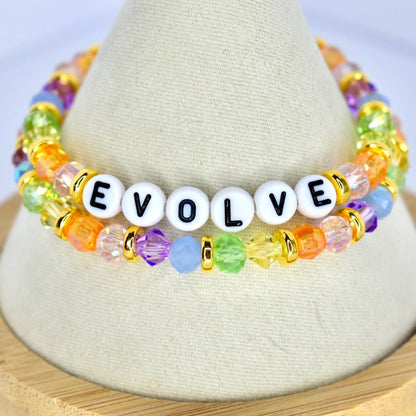 Colorful Beaded Bracelet Set: Pastel Crystal and Gold Accents