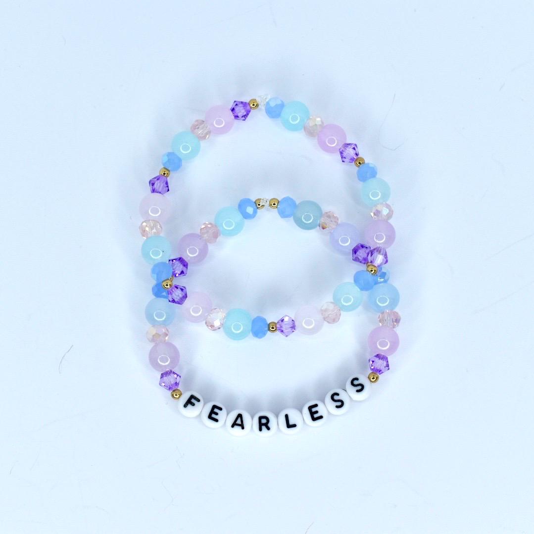 Purple, Blue, and Pink Beaded Bracelet Set: Crystal and Gold Accents