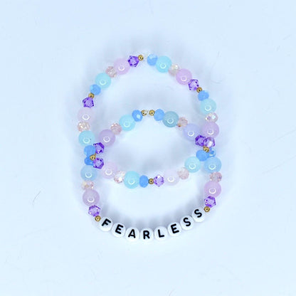 Purple, Blue, and Pink Beaded Bracelet Set: Crystal and Gold Accents