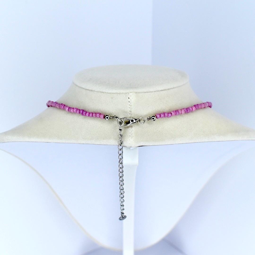 Bow Charm Necklace – Pink or Teal Beaded Choker