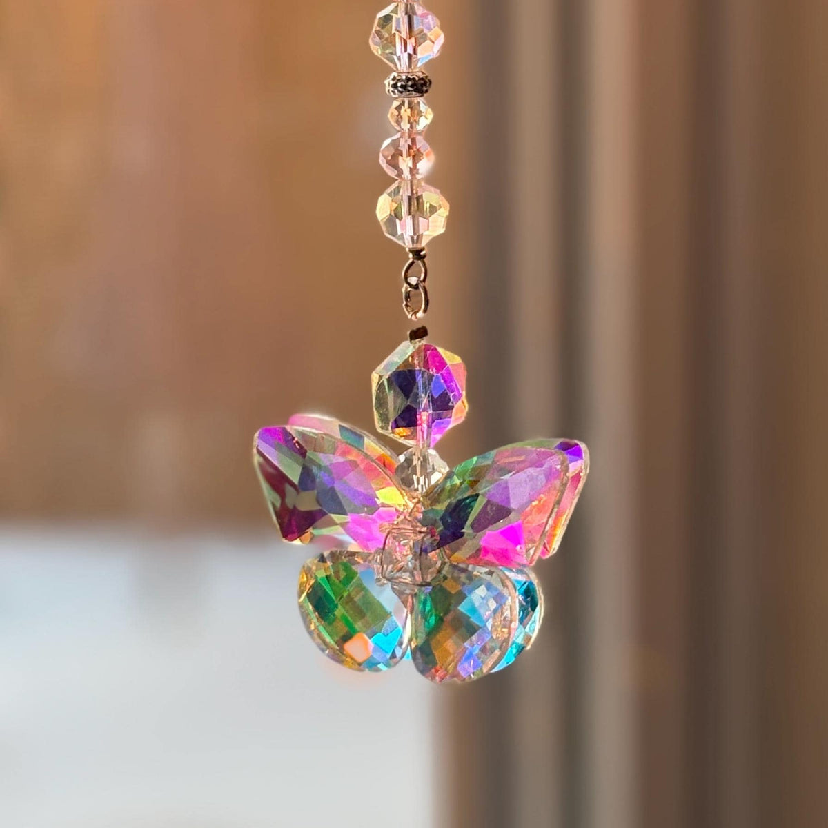 Crystal Car Charm Butterfly Rearview Mirror Ornament Hanging Pendant Suncatcher Rainbow Maker Vehicle Accessory Beautiful Decoration Sparkling Prism Effect Light Catcher Whimsical Design Nature Inspired Accessory Perfect Gift Drivers