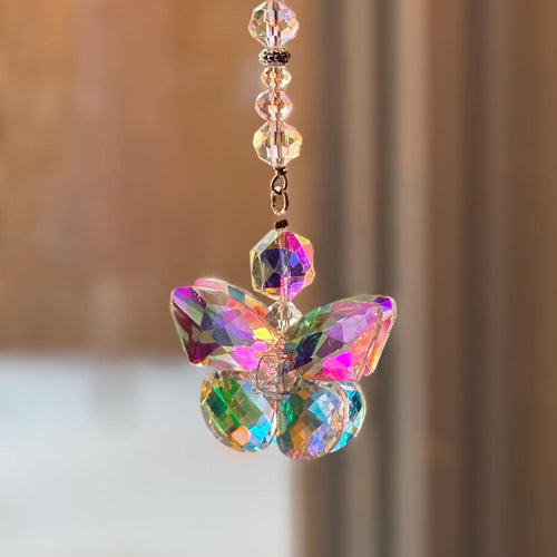 Crystal Car Charm Butterfly Rearview Mirror Ornament Hanging Pendant Suncatcher Rainbow Maker Vehicle Accessory Beautiful Decoration Sparkling Prism Effect Light Catcher Whimsical Design Nature Inspired Accessory Perfect Gift Drivers