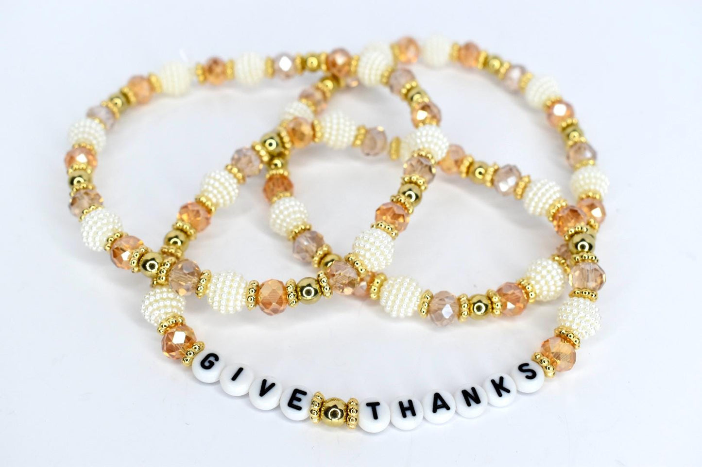 Give Thanks Bracelet Stack, Set of 3 Thanksgiving Bracelets