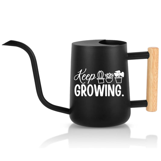 'Keep Growing' Metal Watering Can with Wood Handle