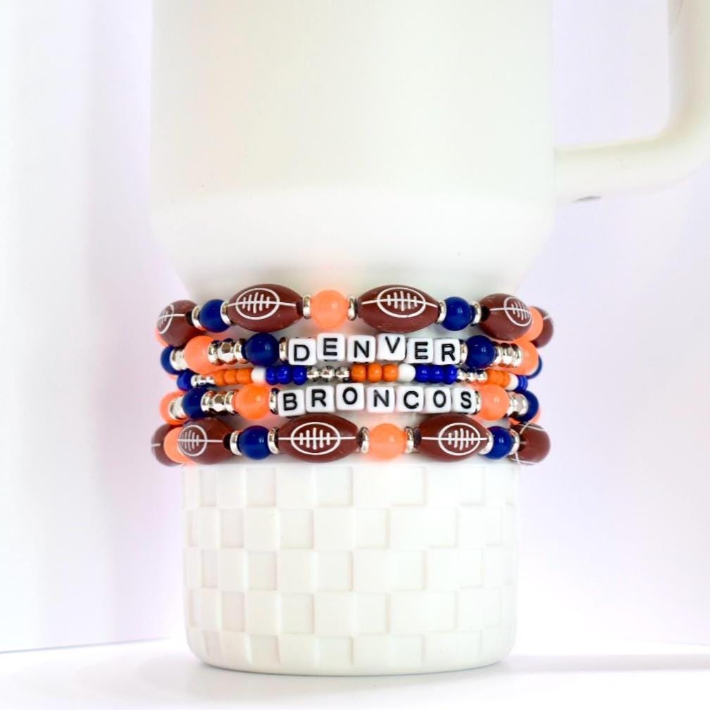 Denver Broncos Football Bracelet Stack - 5 Piece Set