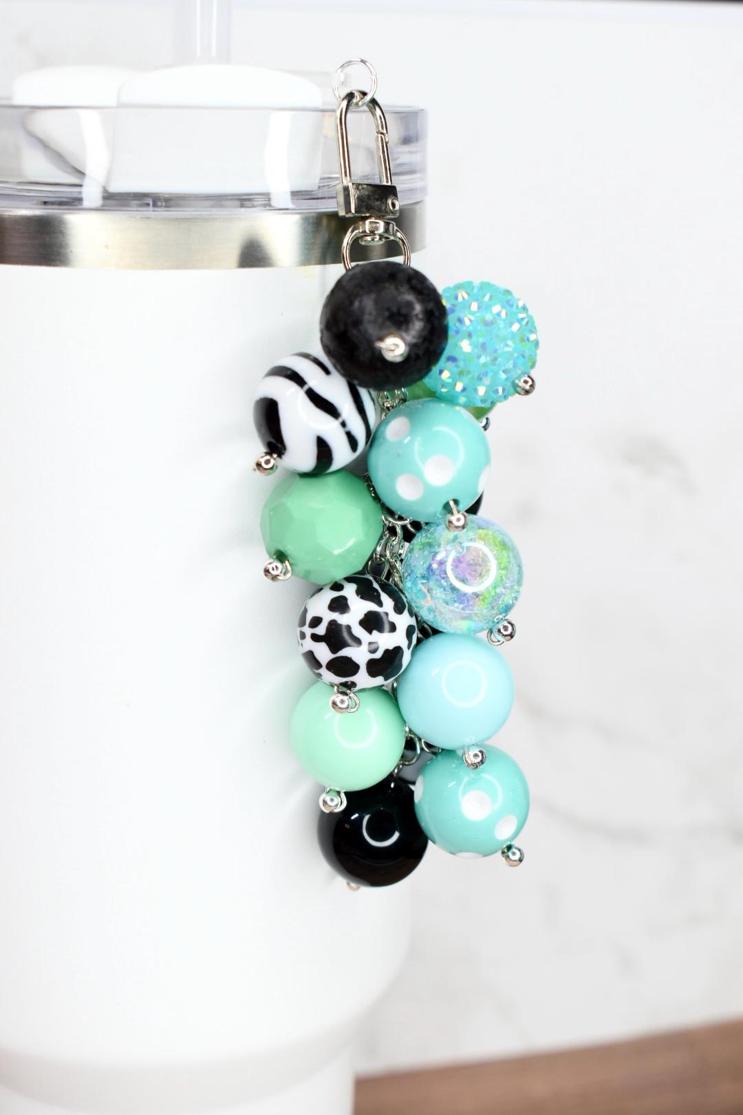 Mint and Black Beaded Tumbler Straw Charm