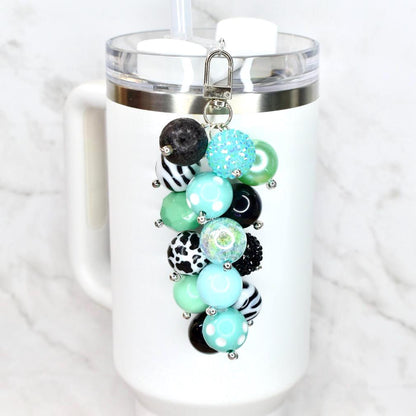 Mint and Black Beaded Tumbler Straw Charm