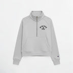 Calathea Collective gray cropped oversized quarter zip sweatshirt with a front pouch pocket and embroidered logo.