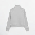 Calathea Collective light grey cropped oversized quarter zip sweatshirt made of soft cotton blend with ribbed cuffs and hem.