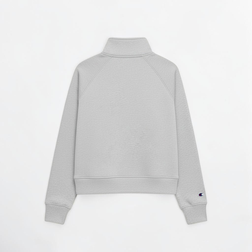 Calathea Collective light grey cropped oversized quarter zip sweatshirt made of soft cotton blend with ribbed cuffs and hem.