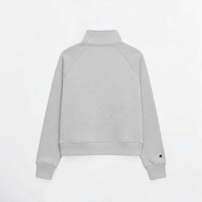 Calathea Collective light grey cropped oversized quarter zip sweatshirt made of soft cotton blend with ribbed cuffs and hem.
