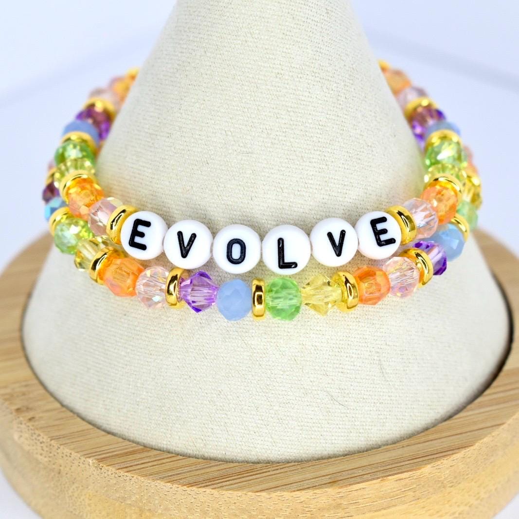 Colorful Beaded Bracelet Set: Pastel Crystal and Gold Accents